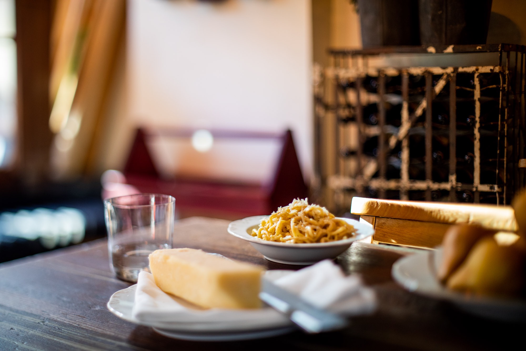 A spread of food at an Italian restaurant.