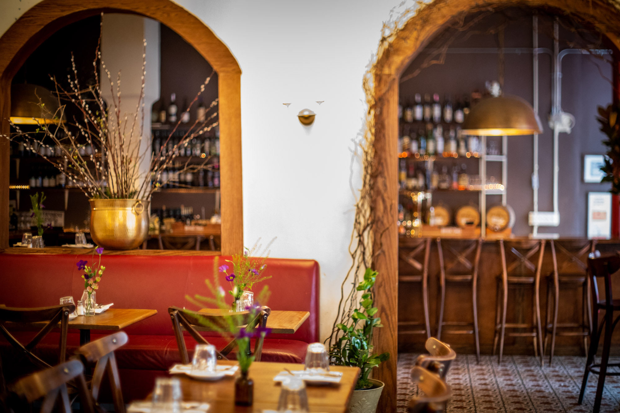 Interior of the restaurant Cibo E Vino photographed with an ethereal aesthetic