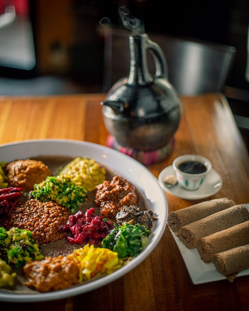 Injera is a flatbread used in ethiopian cooking