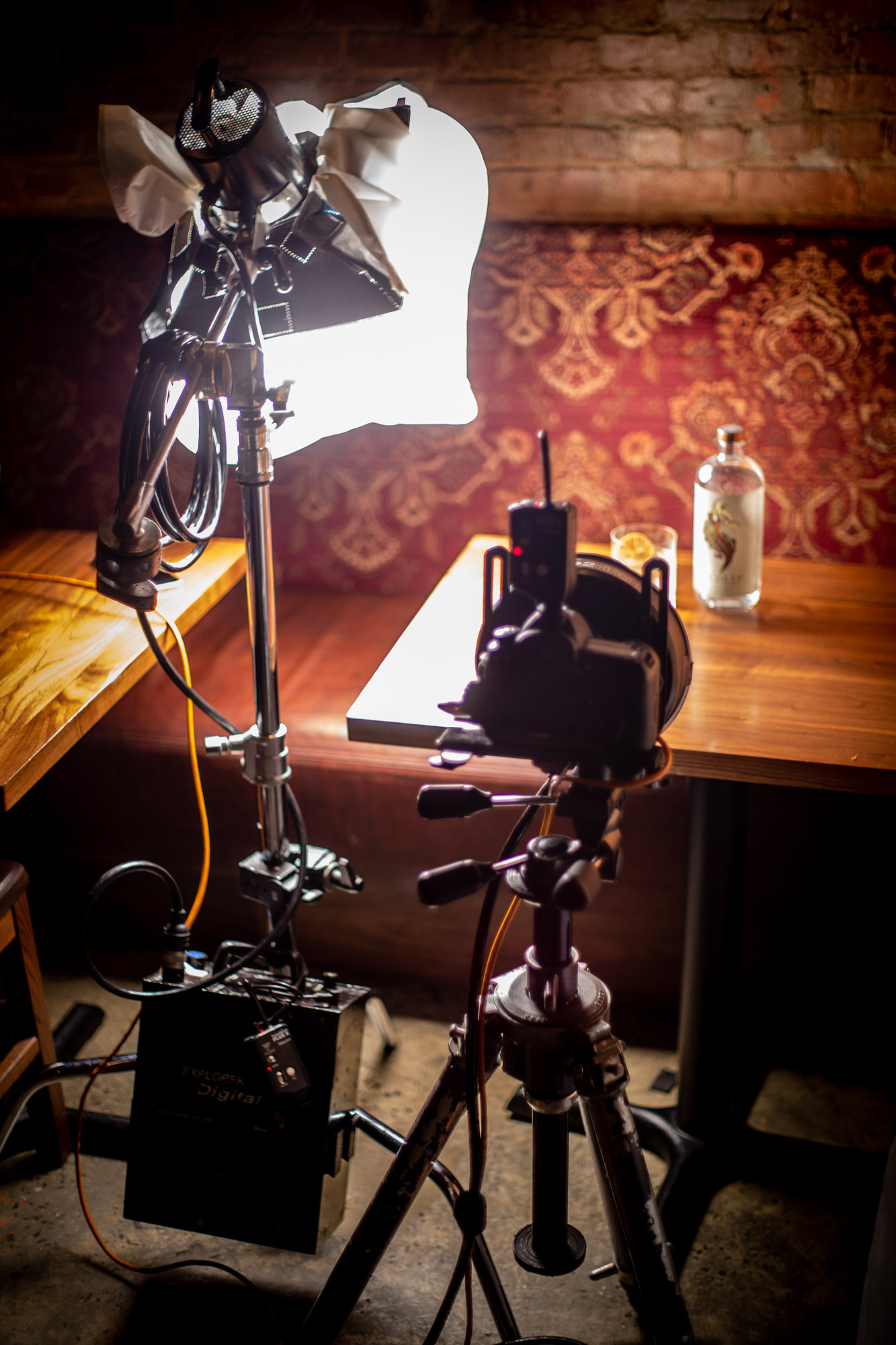 Behind the scenes of a cocktail being photographed at the restaurant Covina.