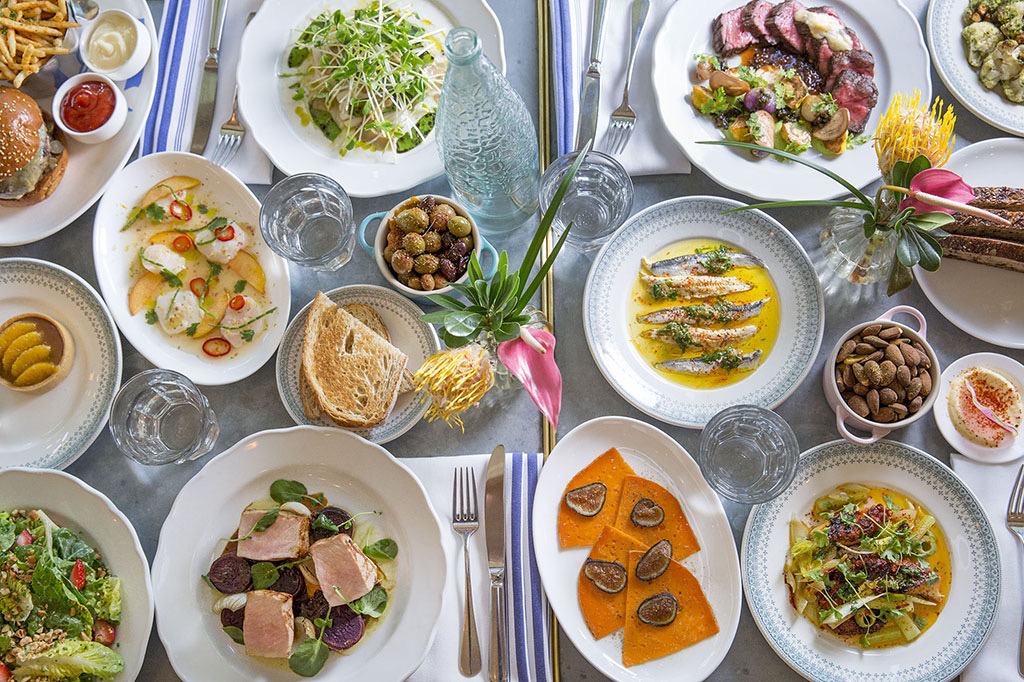 A spread of food photographed at the French restaurant Sauvage in Brooklyn