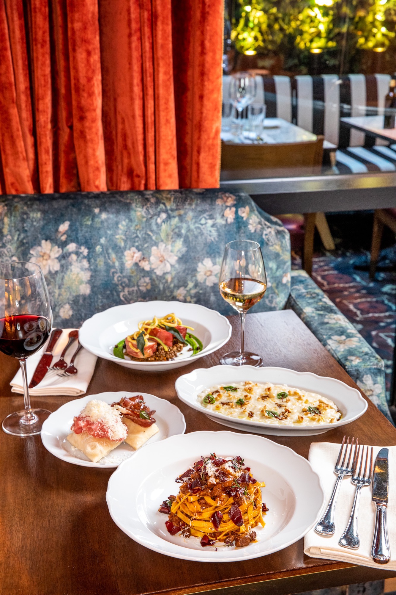 A spread of food photographed at the Moxy Hotel in NYC