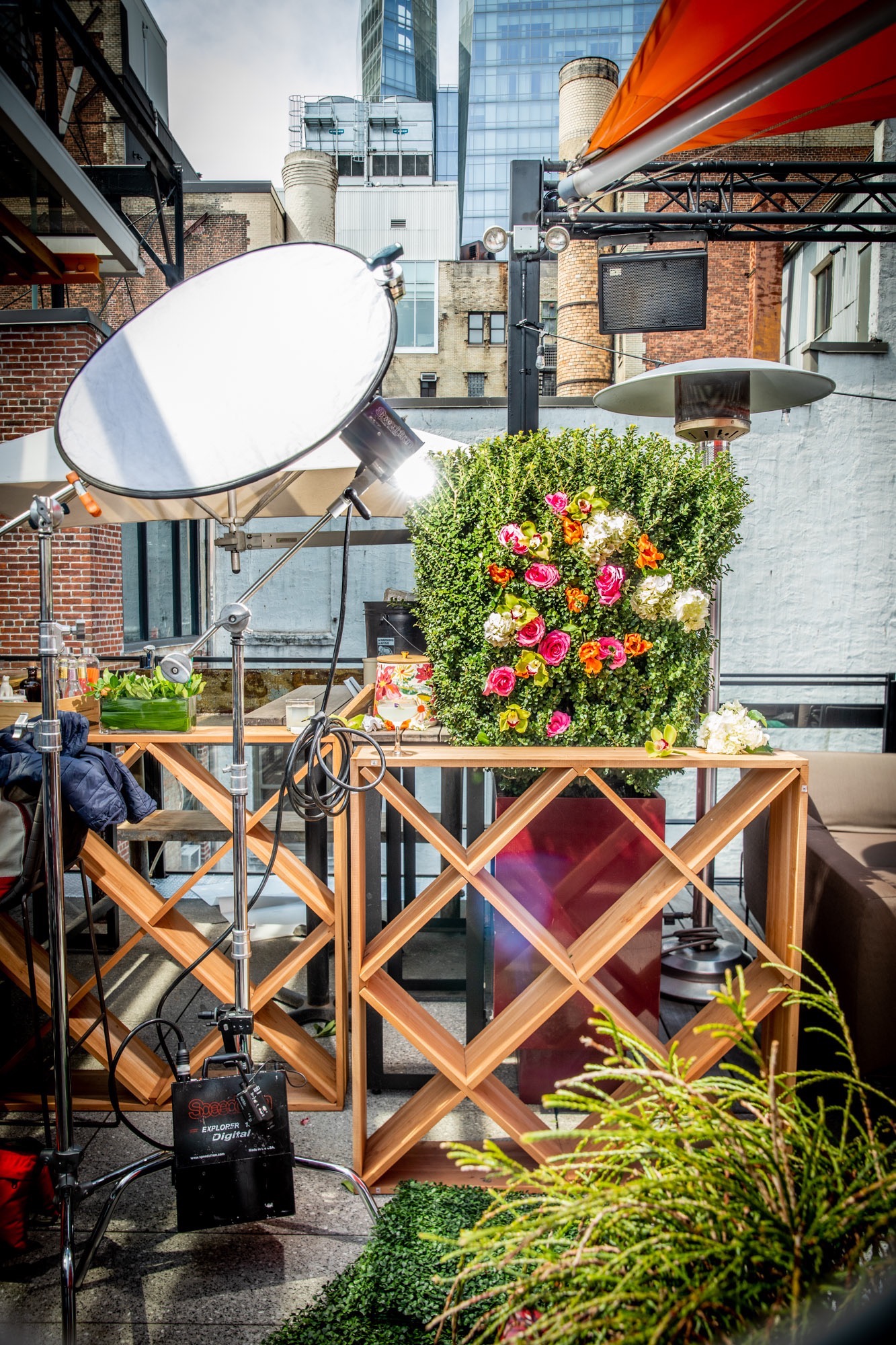 A cocktail being photographed on the roof of the Park South Hotel in Manhattan