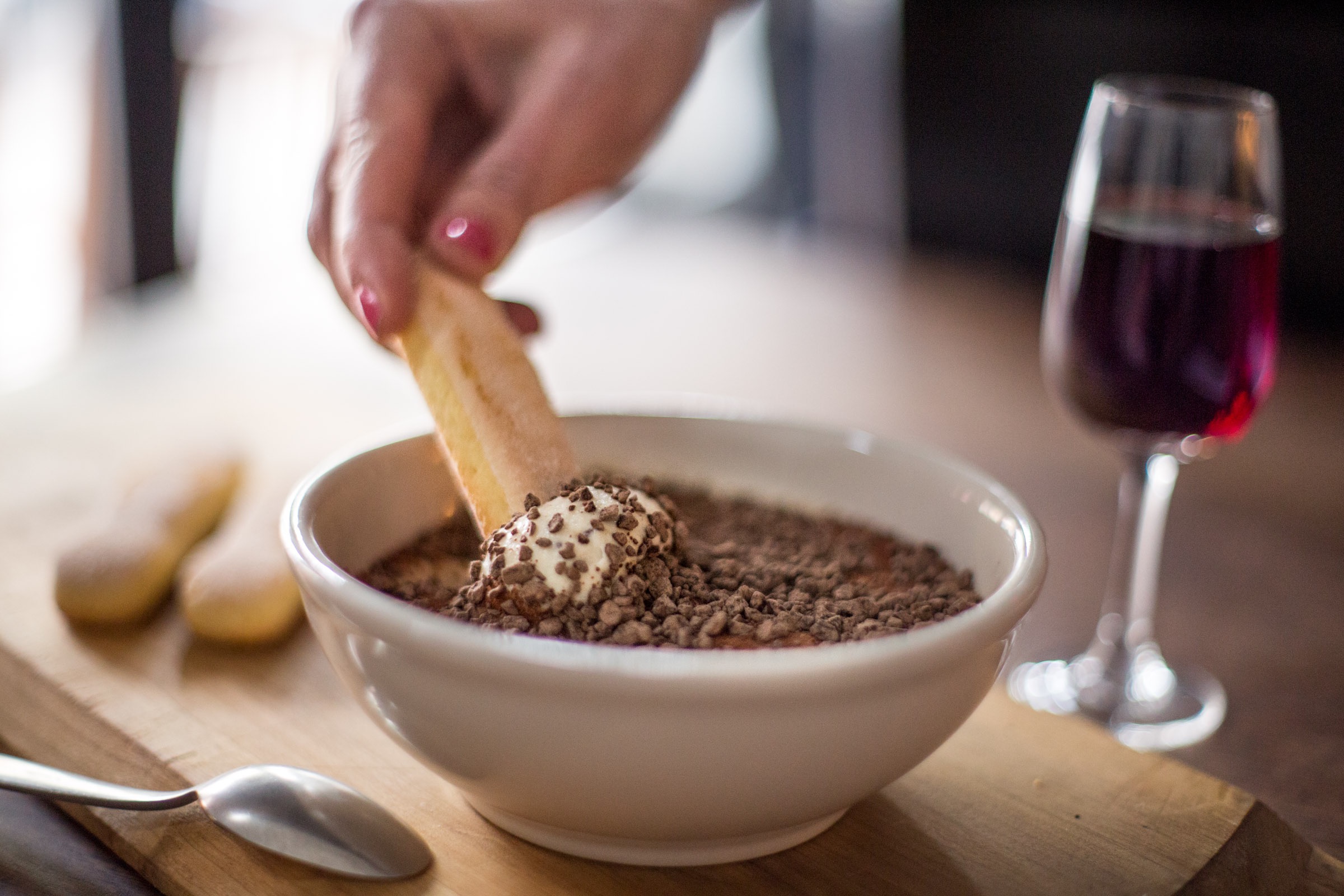 A food porn photograph of an elegant italian dessert