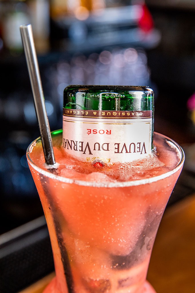 An upside down slushi at a restaurant in Brooklyn.