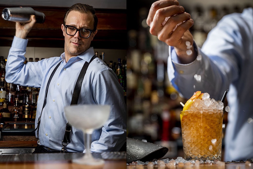 A bartender making a cocktail