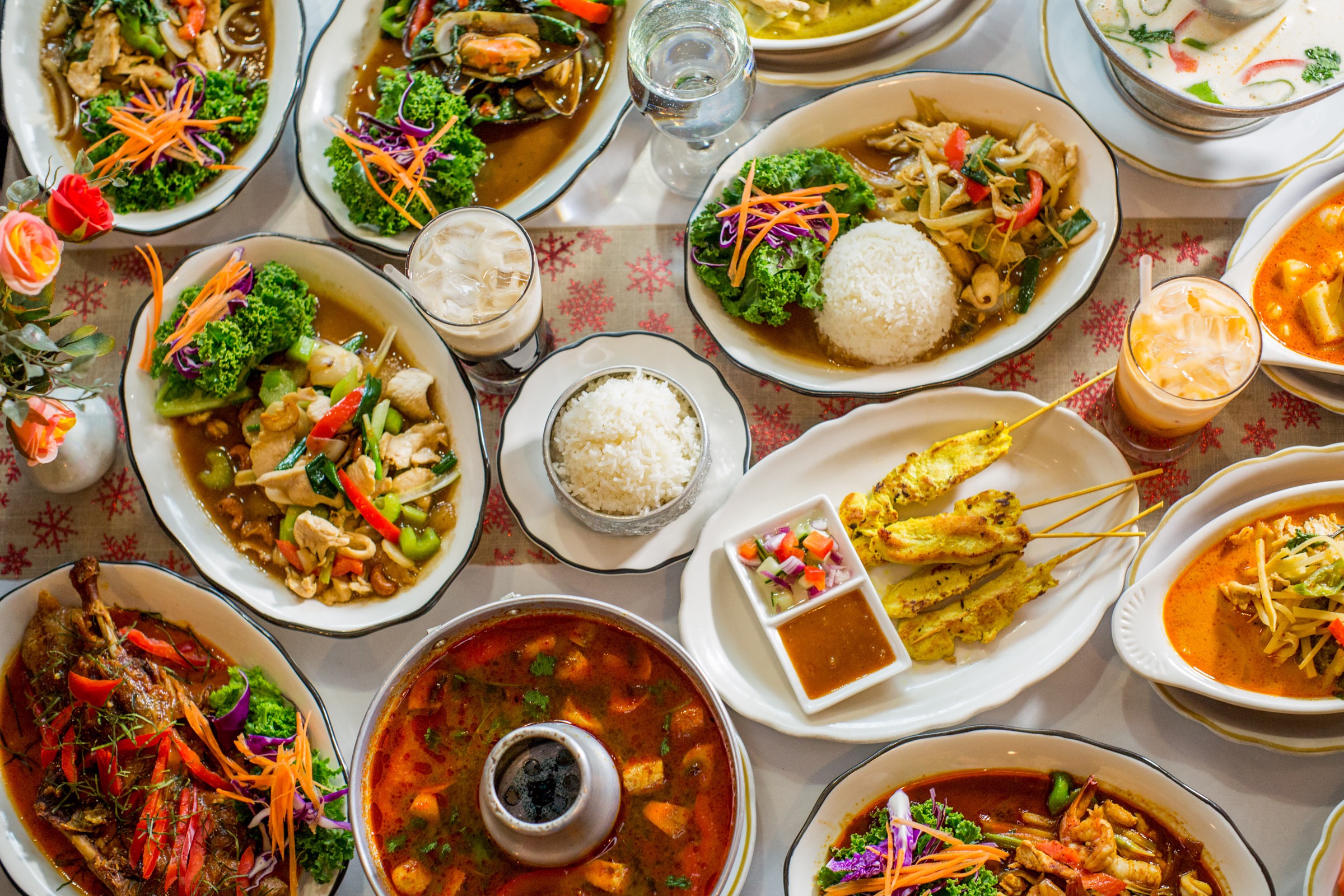 A spread of Thai Food photographed in Queens, NY
